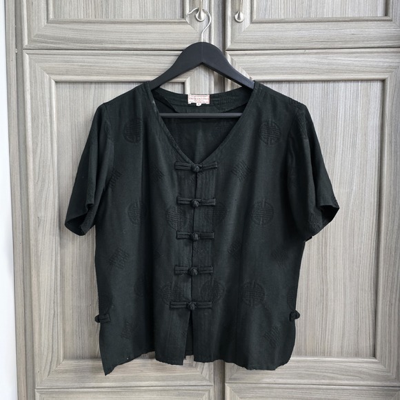 Thai Duong Tops - Thai Doung Womens Black Oriental Styled Top Sz Large Soie Silk Looped Buttons